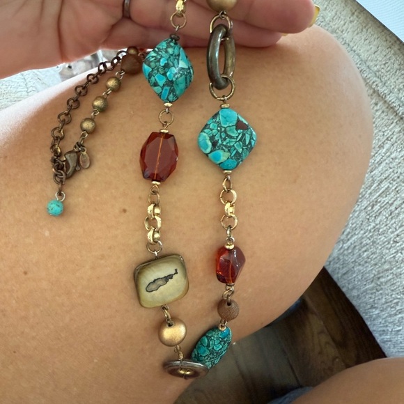 Turquoise and Brown Beaded Necklace - Picture 1 of 11